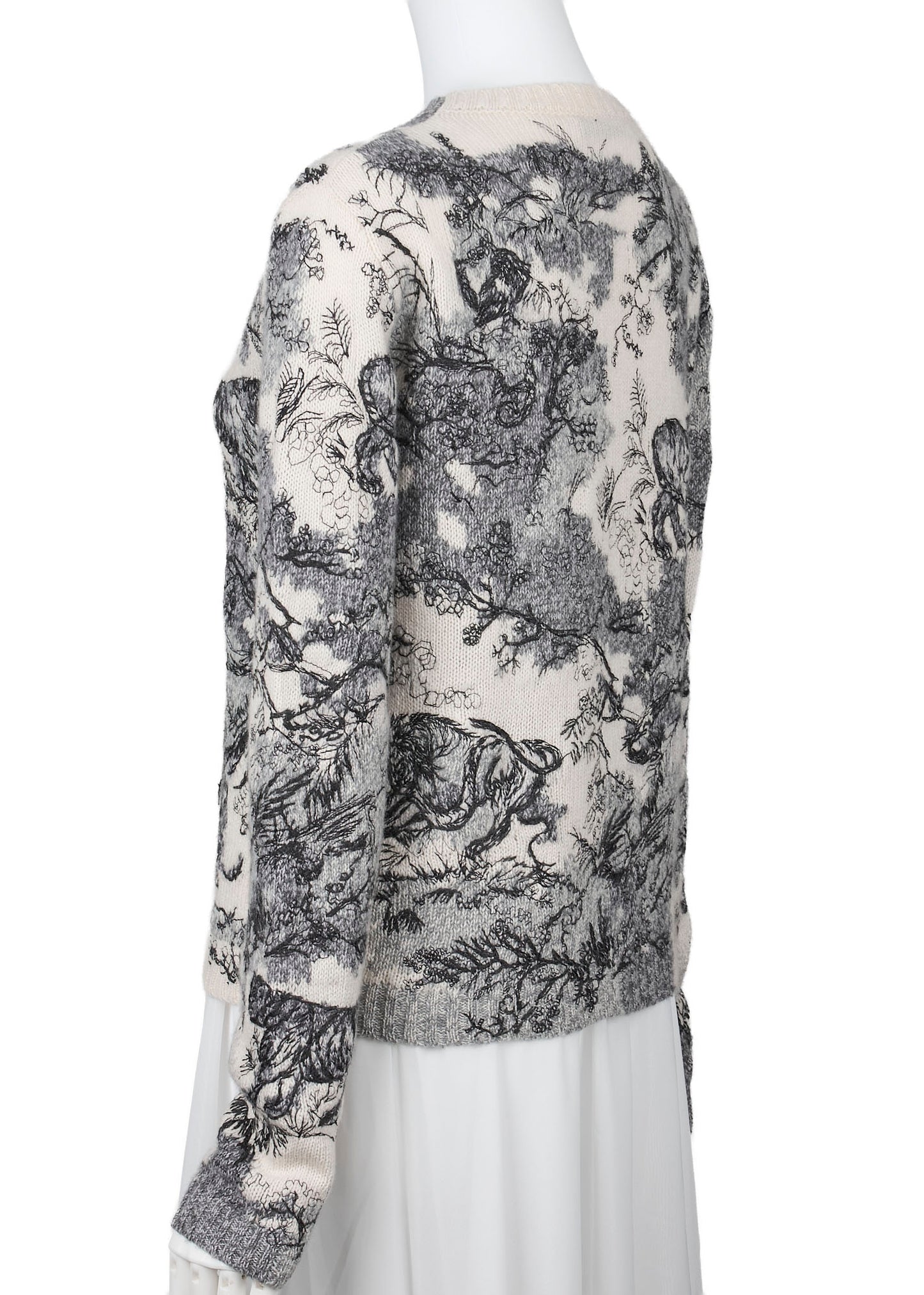 Dior All-Over Cashmere Sweater 36 White x Black Knit Top Long Sleeve Cut & Sew Branded   Pre-Owned