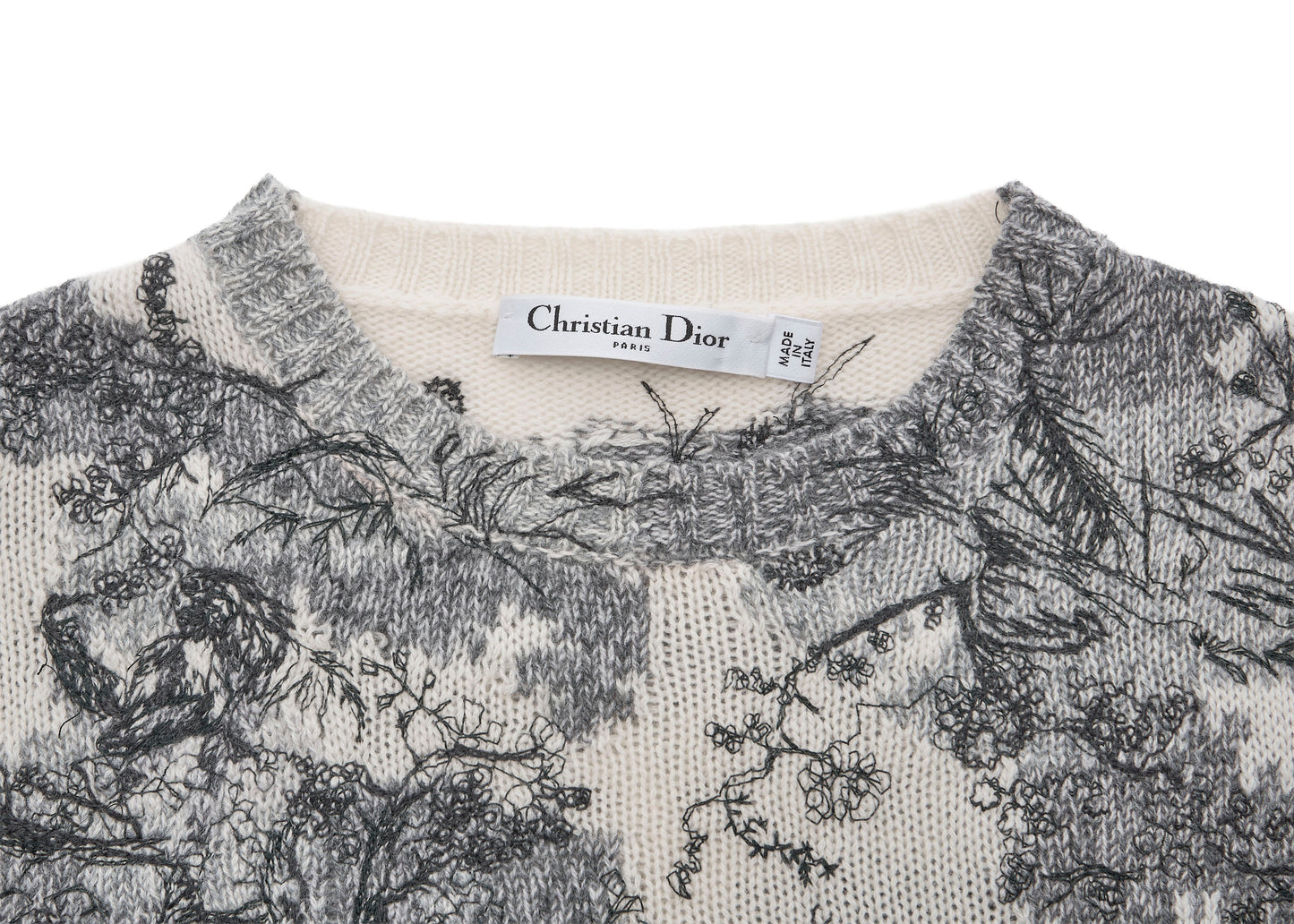 Dior All-Over Cashmere Sweater 36 White x Black Knit Top Long Sleeve Cut & Sew Branded   Pre-Owned
