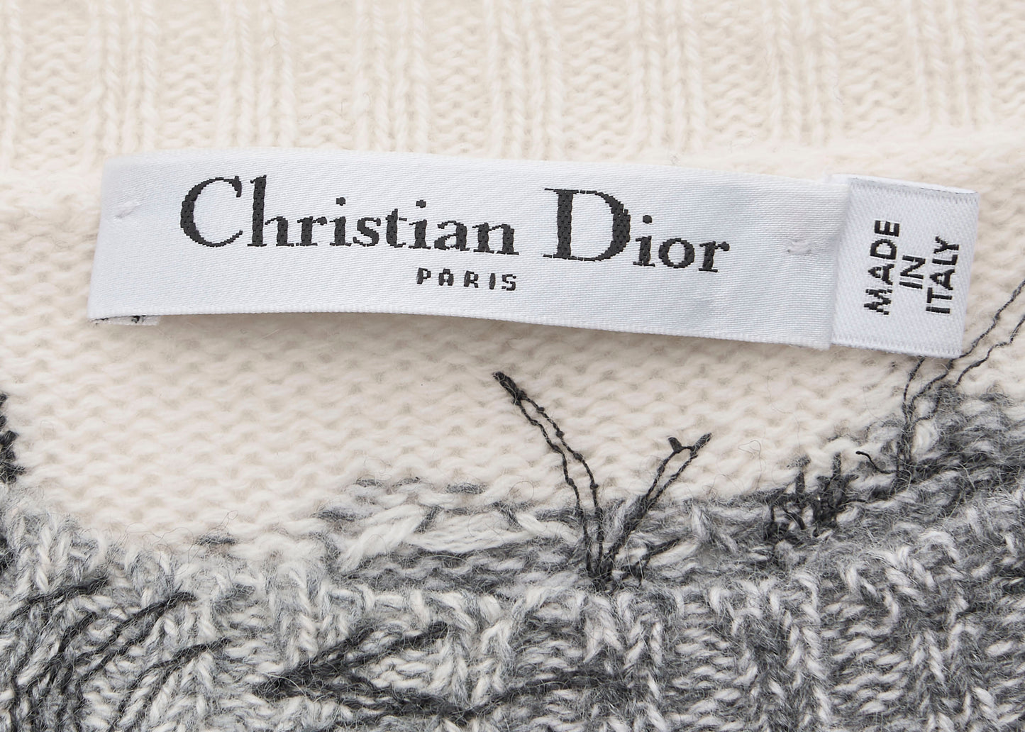 Dior All-Over Cashmere Sweater 36 White x Black Knit Top Long Sleeve Cut & Sew Branded   Pre-Owned
