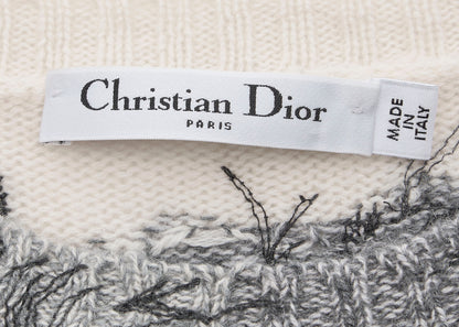 Dior All-Over Cashmere Sweater 36 White x Black Knit Top Long Sleeve Cut & Sew Branded   Pre-Owned