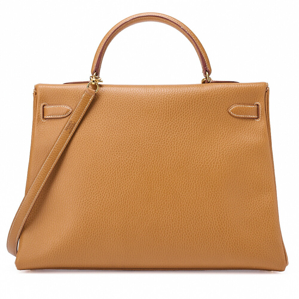 HERMES Kelly 35 Handbag Inseam Ardennes Natural Gold-Tone Hardware, Pre-Owned
