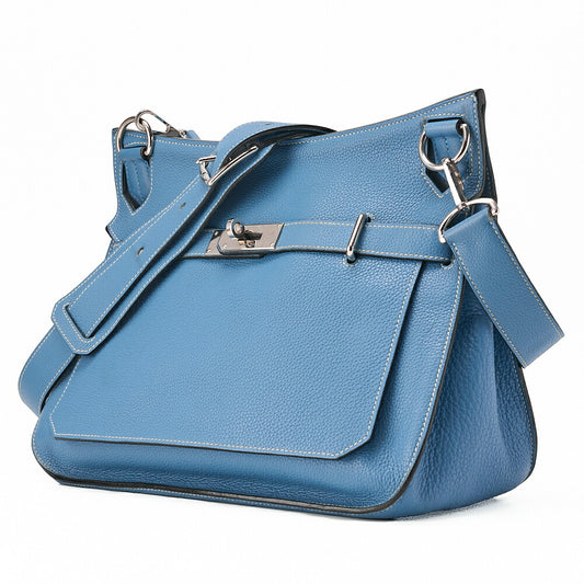 HERMES Gypsy 34 Shoulder Bag Tryon Clemence Blue Jean Silver-Tone Hardware, Pre-Owned
