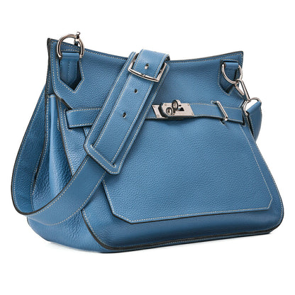 HERMES Gypsy 34 Shoulder Bag Tryon Clemence Blue Jean Silver-Tone Hardware, Pre-Owned