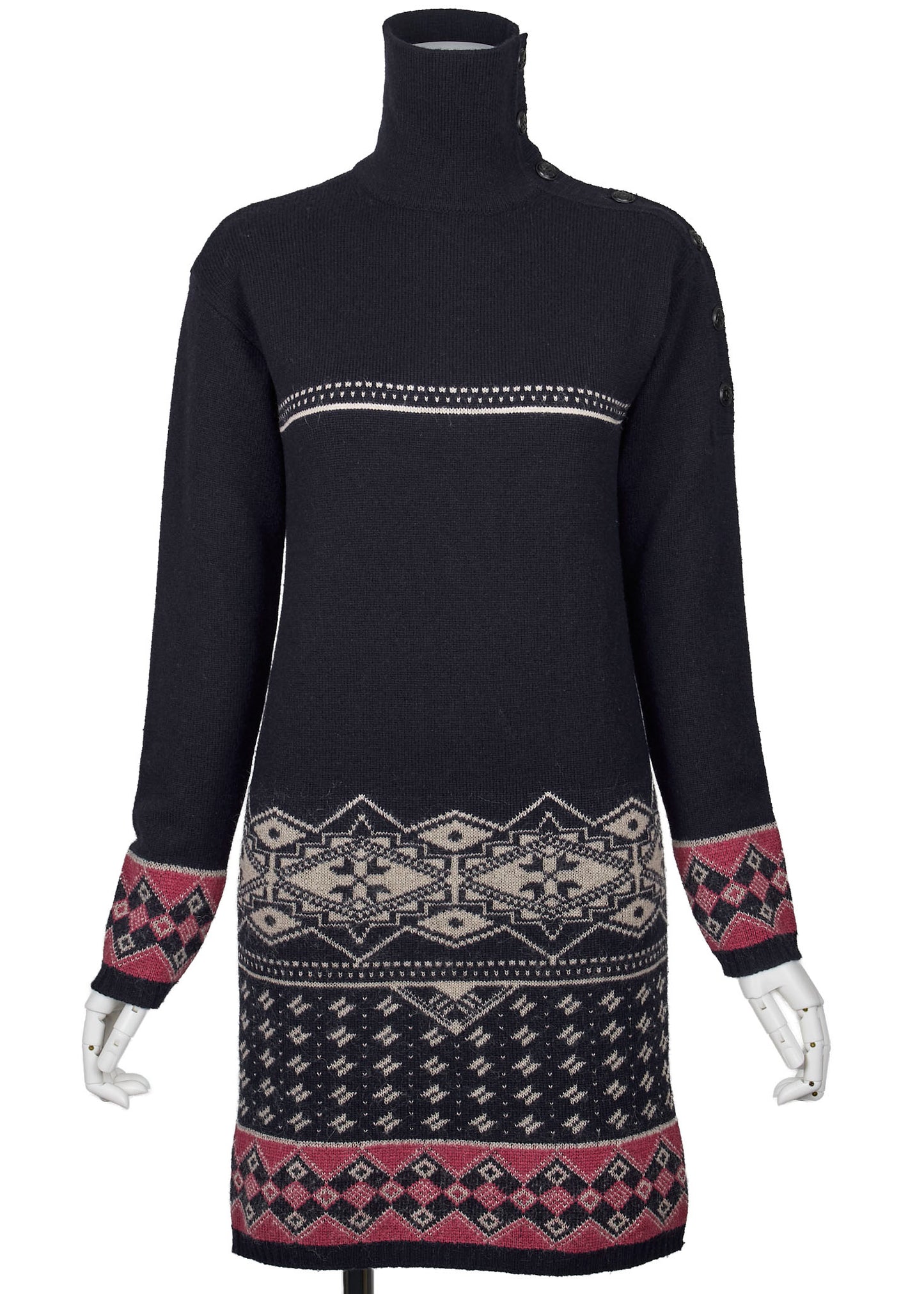 CHANEL Coco Button Knit Dress 34 Navy Top Skirt Long Sleeve Branded Silver-Tone Hardware, Pre-Owned