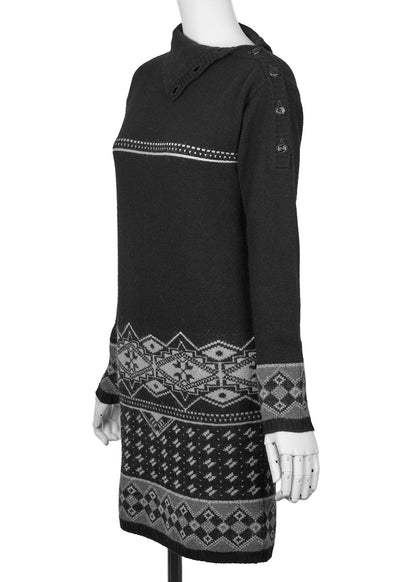 CHANEL Coco Button Knit Dress 34 Navy Top Skirt Long Sleeve Branded Silver-Tone Hardware, Pre-Owned