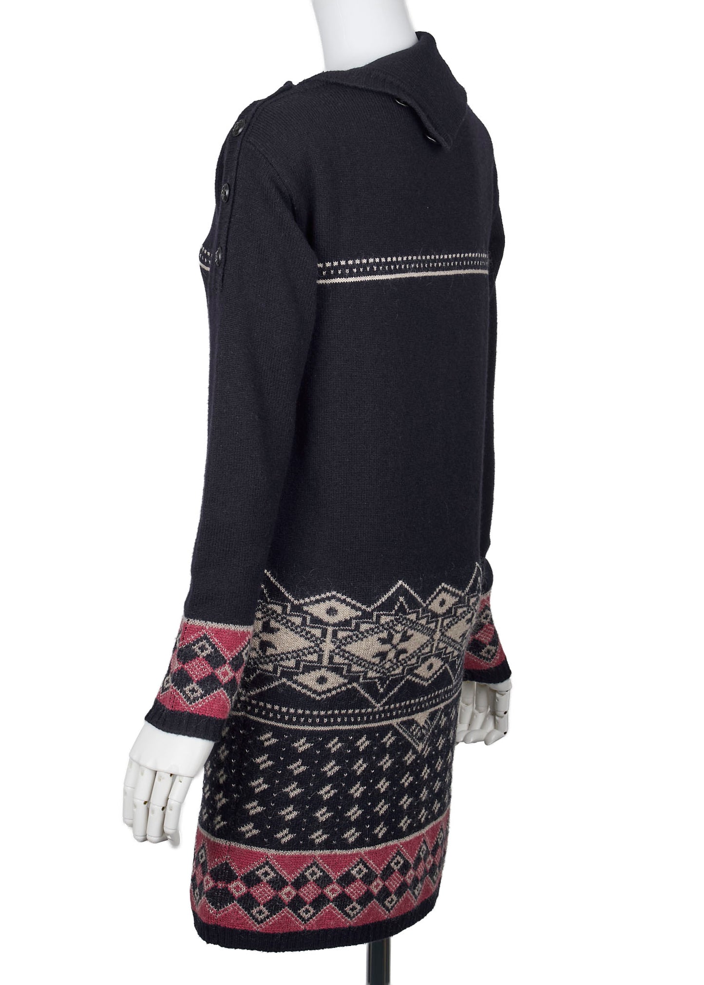 CHANEL Coco Button Knit Dress 34 Navy Top Skirt Long Sleeve Branded Silver-Tone Hardware, Pre-Owned