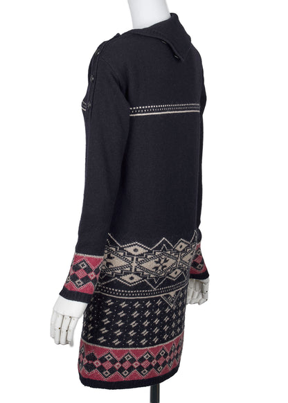 CHANEL Coco Button Knit Dress 34 Navy Top Skirt Long Sleeve Branded Silver-Tone Hardware, Pre-Owned
