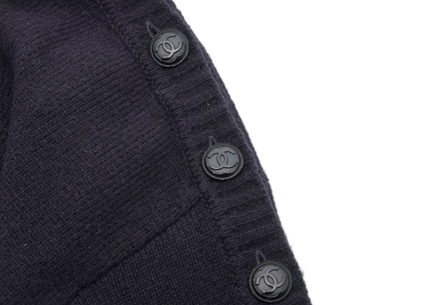 CHANEL Coco Button Knit Dress 34 Navy Top Skirt Long Sleeve Branded Silver-Tone Hardware, Pre-Owned