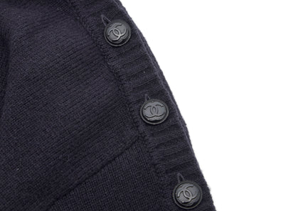 CHANEL Coco Button Knit Dress 34 Navy Top Skirt Long Sleeve Branded Silver-Tone Hardware, Pre-Owned