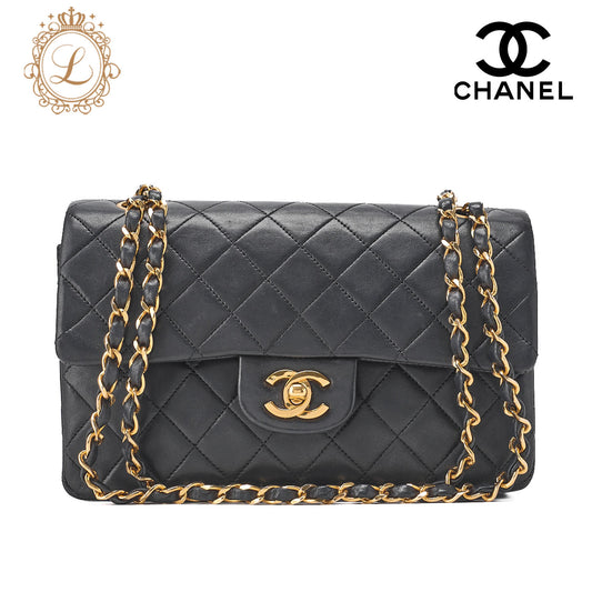 CHANEL Chain Shoulder Bag Matelassé Double Flap 23cm Lambskin Black Gold-Tone Hardware, Pre-Owned