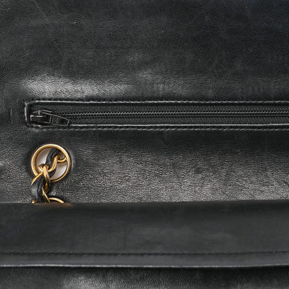 CHANEL Chain Shoulder Bag Matelassé Double Flap 23cm Lambskin Black Gold-Tone Hardware, Pre-Owned