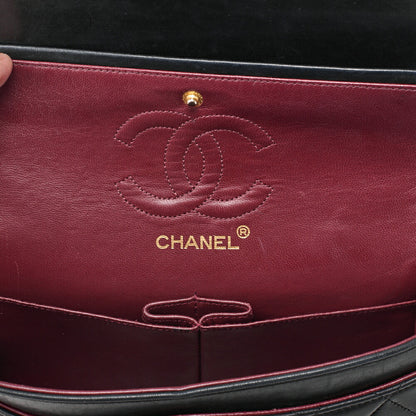 CHANEL Chain Shoulder Bag Matelassé Double Flap 23cm Lambskin Black Gold-Tone Hardware, Pre-Owned