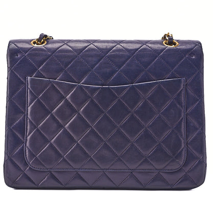 CHANEL Chain Shoulder Matelassé Double Flap 25cm Square Lambskin Navy Gold-Tone Hardware, Pre-Owned