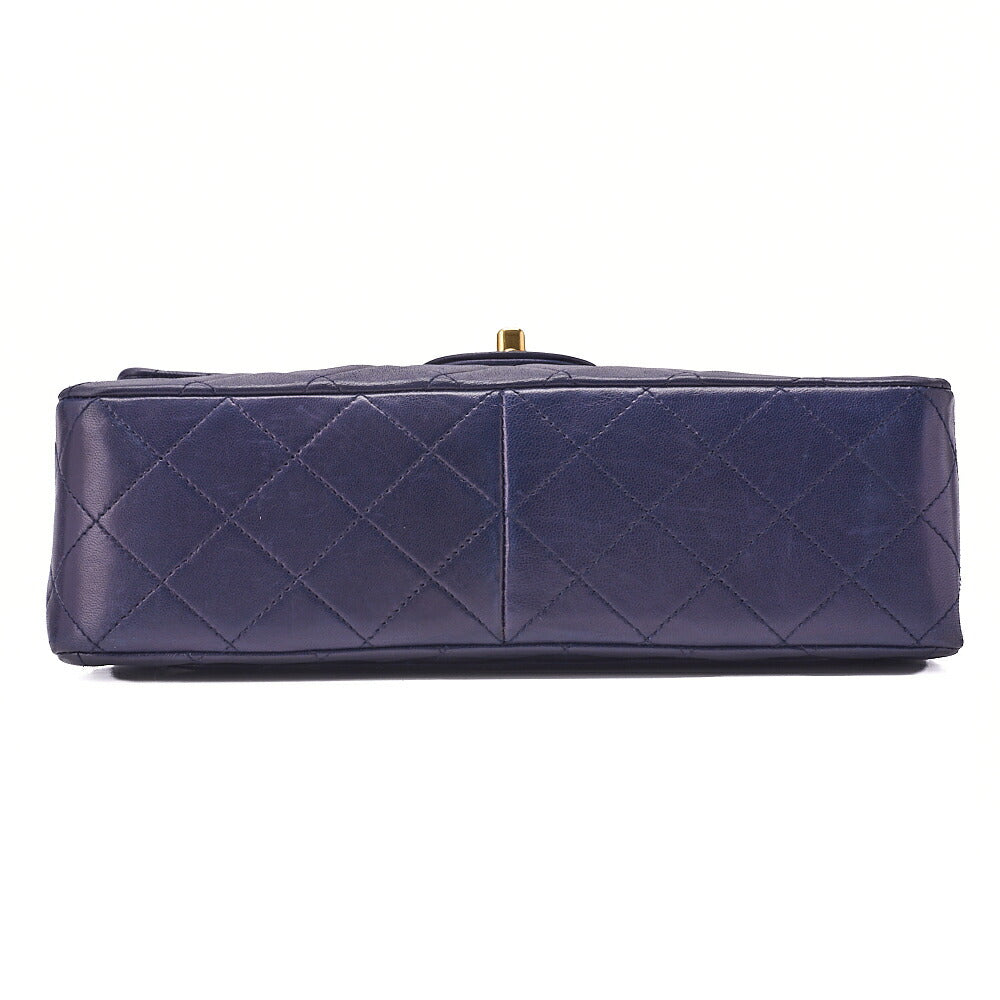 CHANEL Chain Shoulder Matelassé Double Flap 25cm Square Lambskin Navy Gold-Tone Hardware, Pre-Owned