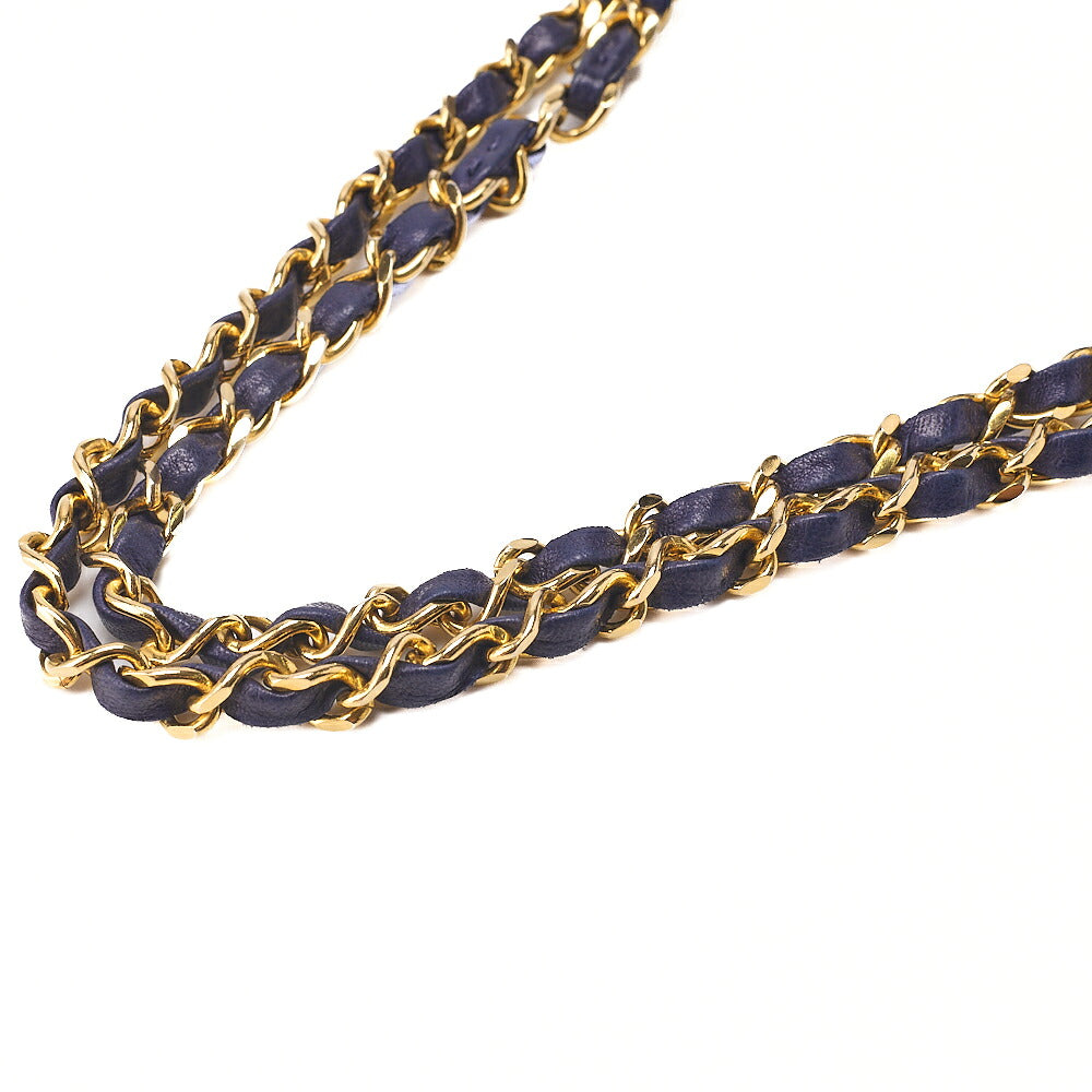 CHANEL Chain Shoulder Matelassé Double Flap 25cm Square Lambskin Navy Gold-Tone Hardware, Pre-Owned