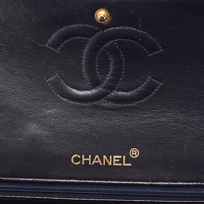 CHANEL Chain Shoulder Matelassé Double Flap 25cm Square Lambskin Navy Gold-Tone Hardware, Pre-Owned