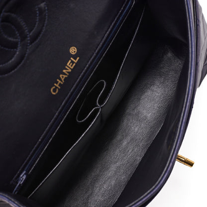 CHANEL Chain Shoulder Matelassé Double Flap 25cm Square Lambskin Navy Gold-Tone Hardware, Pre-Owned