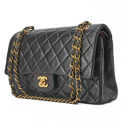 CHANEL Shoulder Bag Matelassé Double Flap 25cm Chain Shoulder Lambskin Black Gold-Tone Hardware, Pre-Owned
