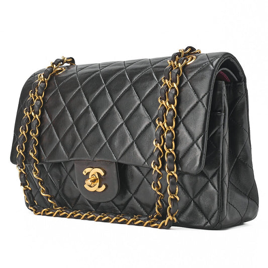 CHANEL Shoulder Bag Matelassé Double Flap 25cm Chain Shoulder Lambskin Black Gold-Tone Hardware, Pre-Owned