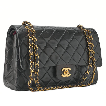 CHANEL Shoulder Bag Matelassé Double Flap 25cm Chain Shoulder Lambskin Black Gold-Tone Hardware, Pre-Owned