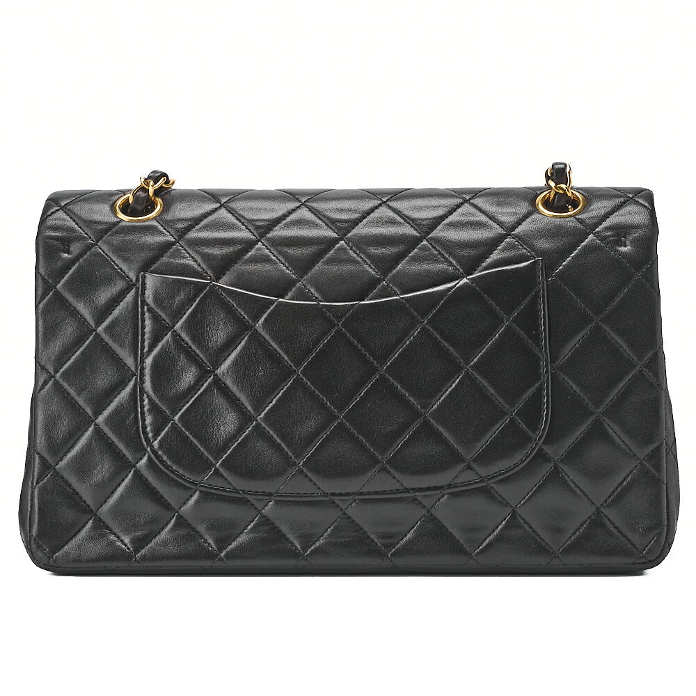 CHANEL Shoulder Bag Matelassé Double Flap 25cm Chain Shoulder Lambskin Black Gold-Tone Hardware, Pre-Owned