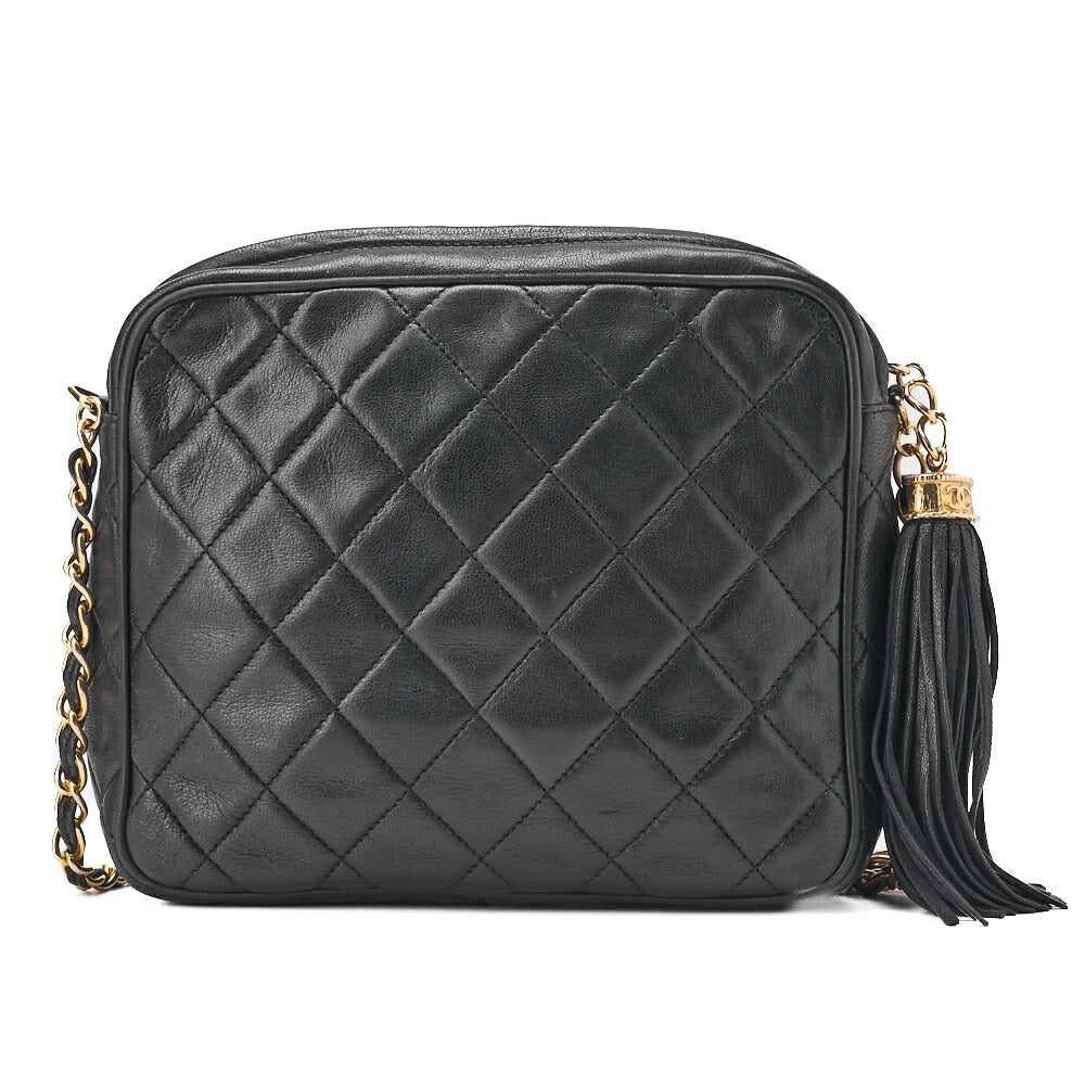 CHANEL Matelassé Coco Mark Fringe Chain Shoulder Lambskin Black Gold-Tone Hardware, Pre-Owned