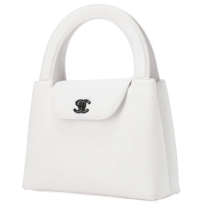 CHANEL Bicolore Handbag Mini Kelly Shape Caviar Skin White Gold-Tone Hardware, Pre-Owned
