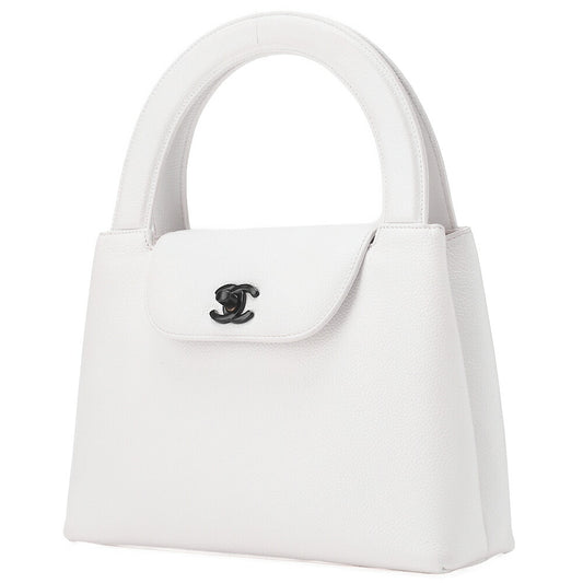 CHANEL Bicolore Handbag Mini Kelly Shape Caviar Skin White Gold-Tone Hardware, Pre-Owned