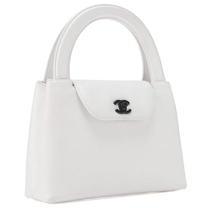 CHANEL Bicolore Handbag Mini Kelly Shape Caviar Skin White Gold-Tone Hardware, Pre-Owned
