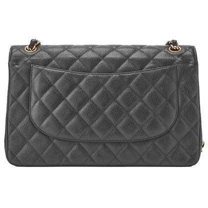 CHANEL Chain Shoulder Bag Deca Matelassé Double Flap 30cm Caviar Skin Black Gold-Tone Hardware, Pre-Owned