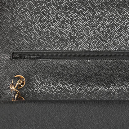 CHANEL Chain Shoulder Bag Deca Matelassé Double Flap 30cm Caviar Skin Black Gold-Tone Hardware, Pre-Owned