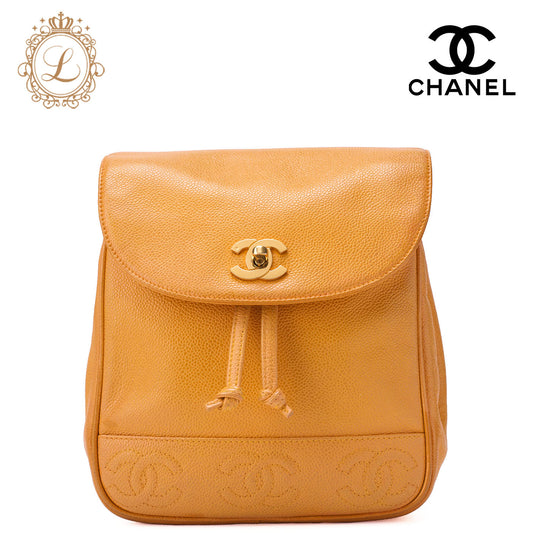 CHANEL Backpack Caviar Skin Triple Coco Turnlock Yellow Gold-Tone Hardware, Pre-Owned