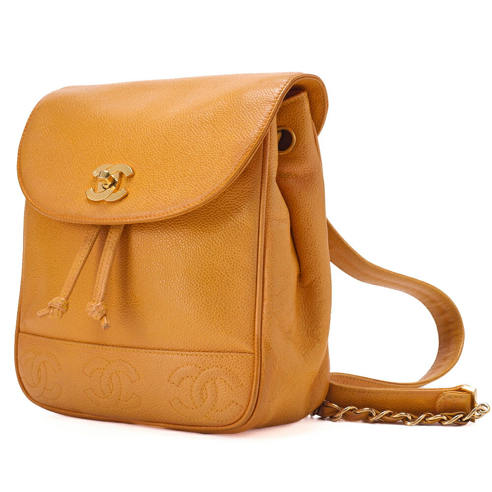 CHANEL Backpack Caviar Skin Triple Coco Turnlock Yellow Gold-Tone Hardware, Pre-Owned
