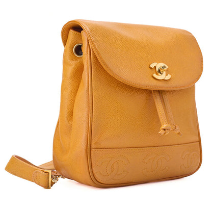 CHANEL Backpack Caviar Skin Triple Coco Turnlock Yellow Gold-Tone Hardware, Pre-Owned