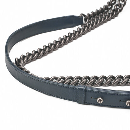 CHANEL Boy Chanel V Stitch Chain Shoulder Denim Large Size Blue Silver-Tone Hardware, Pre-Owned
