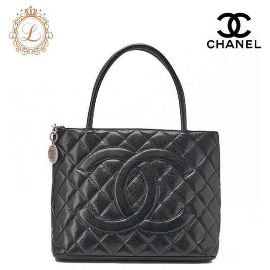 CHANEL Matelassé Reprint Tote Caviar Skin Black Silver-Tone Hardware, Pre-Owned