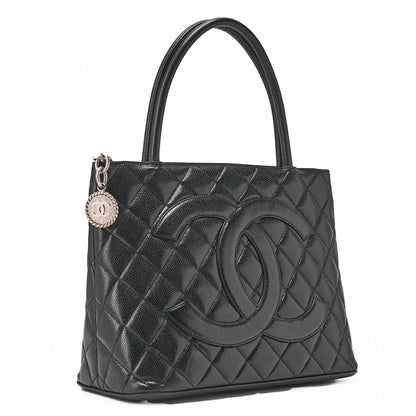 CHANEL Matelassé Reprint Tote Caviar Skin Black Silver-Tone Hardware, Pre-Owned