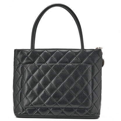 CHANEL Matelassé Reprint Tote Caviar Skin Black Silver-Tone Hardware, Pre-Owned