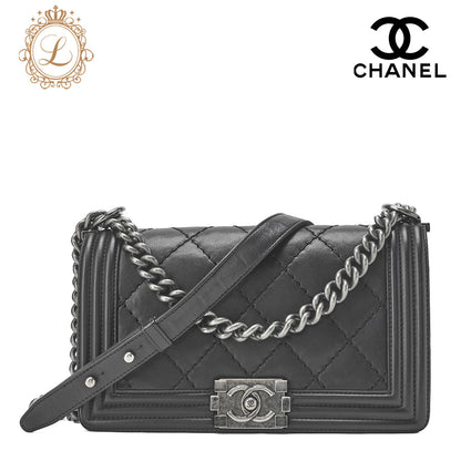 CHANEL Boy Chanel Wild Stitch Chain Shoulder Calfskin Black Silver-Tone Hardware, Pre-Owned