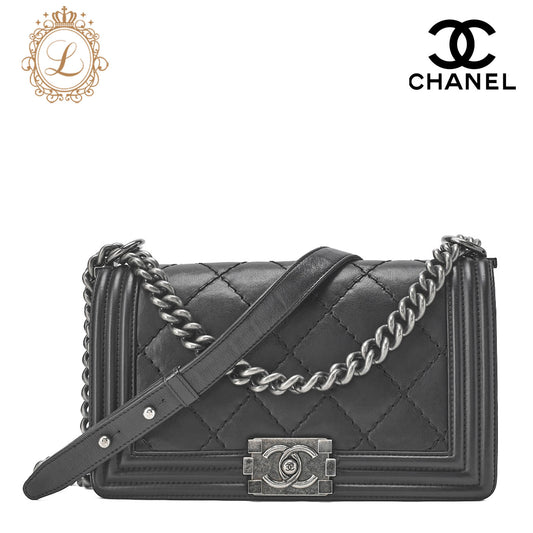 CHANEL Boy Chanel Wild Stitch Chain Shoulder Calfskin Black Silver-Tone Hardware, Pre-Owned