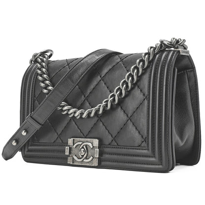 CHANEL Boy Chanel Wild Stitch Chain Shoulder Calfskin Black Silver-Tone Hardware, Pre-Owned