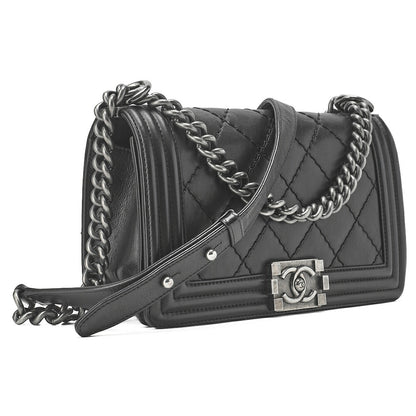 CHANEL Boy Chanel Wild Stitch Chain Shoulder Calfskin Black Silver-Tone Hardware, Pre-Owned