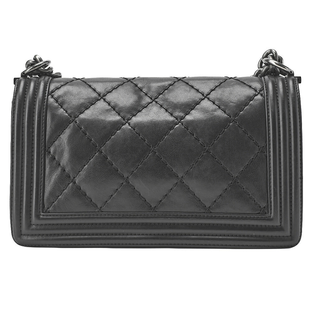CHANEL Boy Chanel Wild Stitch Chain Shoulder Calfskin Black Silver-Tone Hardware, Pre-Owned
