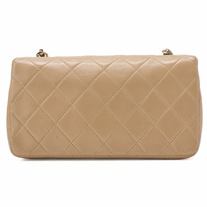 CHANEL Chain Shoulder Bag Mini Matelassé 18cm Lambskin Beige Full Flap Turnlock Gold-Tone Hardware, Pre-Owned