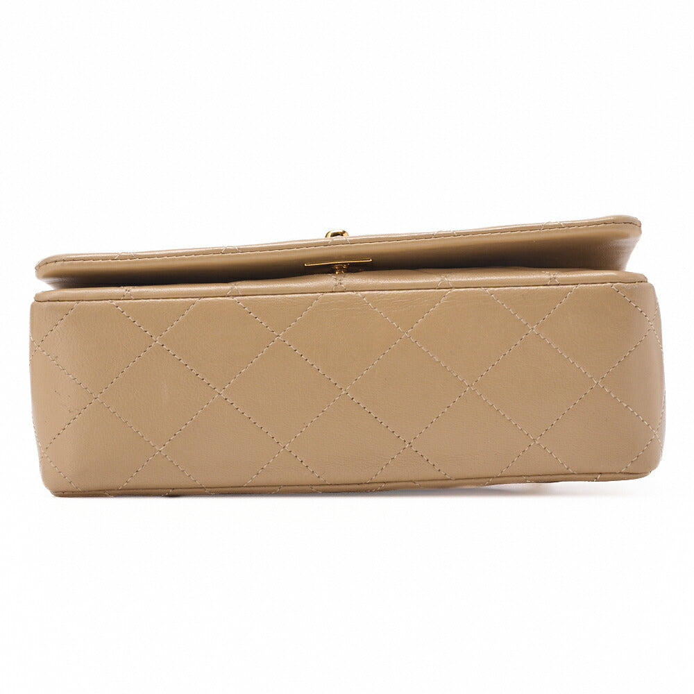 CHANEL Chain Shoulder Bag Mini Matelassé 18cm Lambskin Beige Full Flap Turnlock Gold-Tone Hardware, Pre-Owned