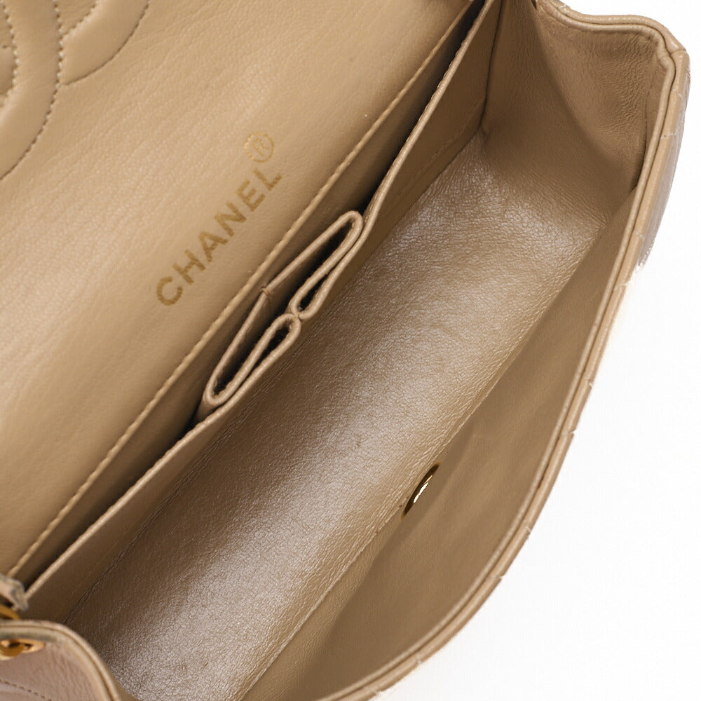 CHANEL Chain Shoulder Bag Mini Matelassé 18cm Lambskin Beige Full Flap Turnlock Gold-Tone Hardware, Pre-Owned