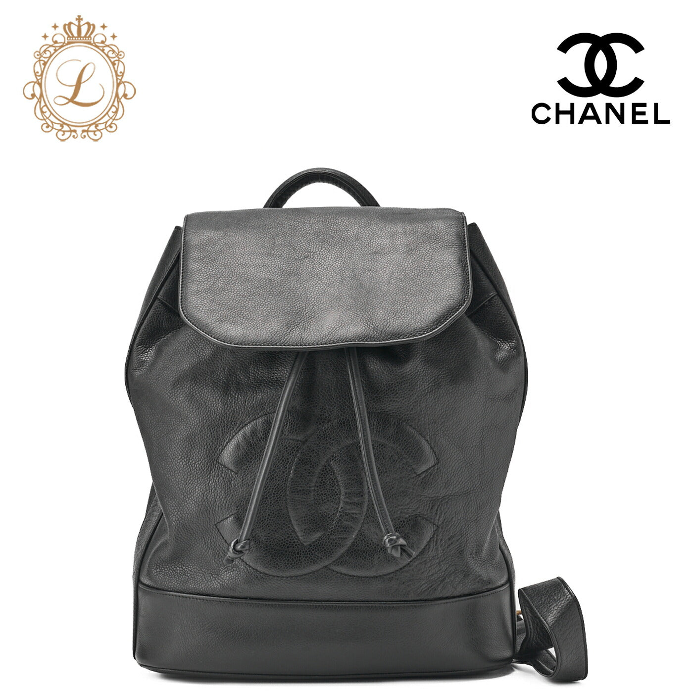 CHANEL One Shoulder Backpack Caviar Skin Big Coco Mark Black Gold-Tone Hardware, Pre-Owned