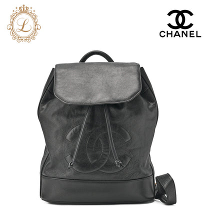 CHANEL One Shoulder Backpack Caviar Skin Big Coco Mark Black Gold-Tone Hardware, Pre-Owned