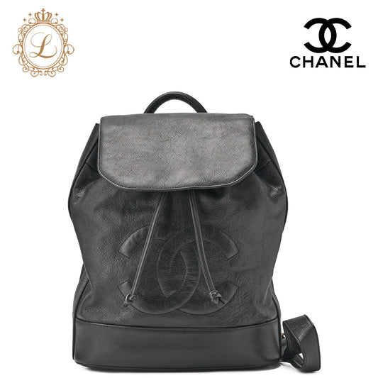 CHANEL One Shoulder Backpack Caviar Skin Big Coco Mark Black Gold-Tone Hardware, Pre-Owned