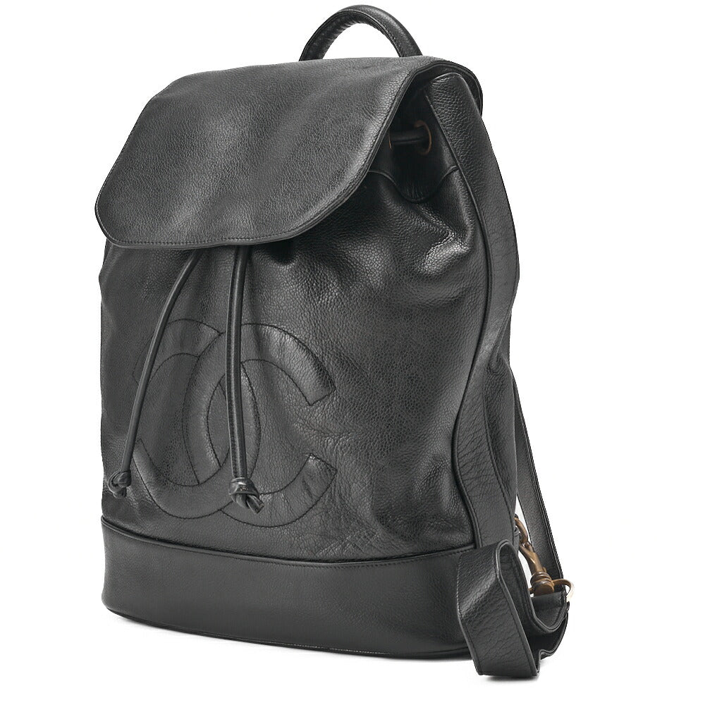 CHANEL One Shoulder Backpack Caviar Skin Big Coco Mark Black Gold-Tone Hardware, Pre-Owned